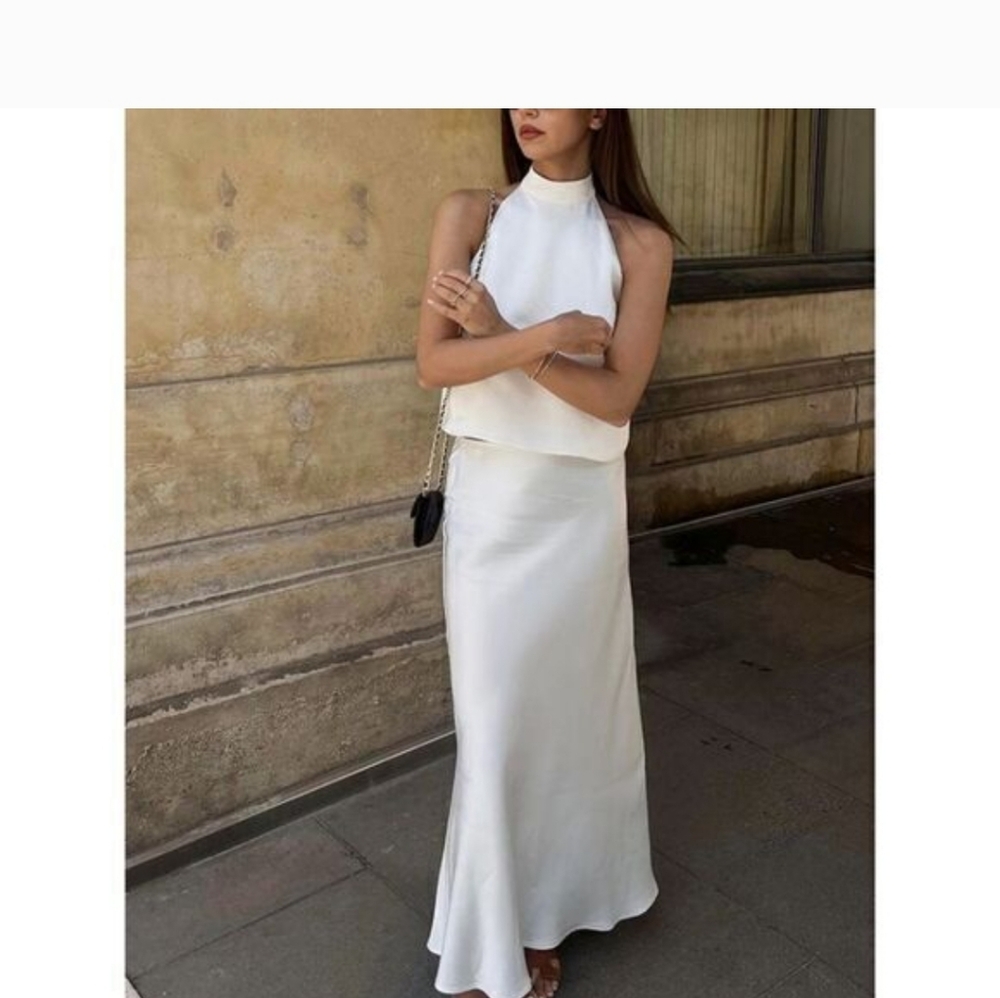 Elegant White Satin Maxi Skirt AND Matching Top
